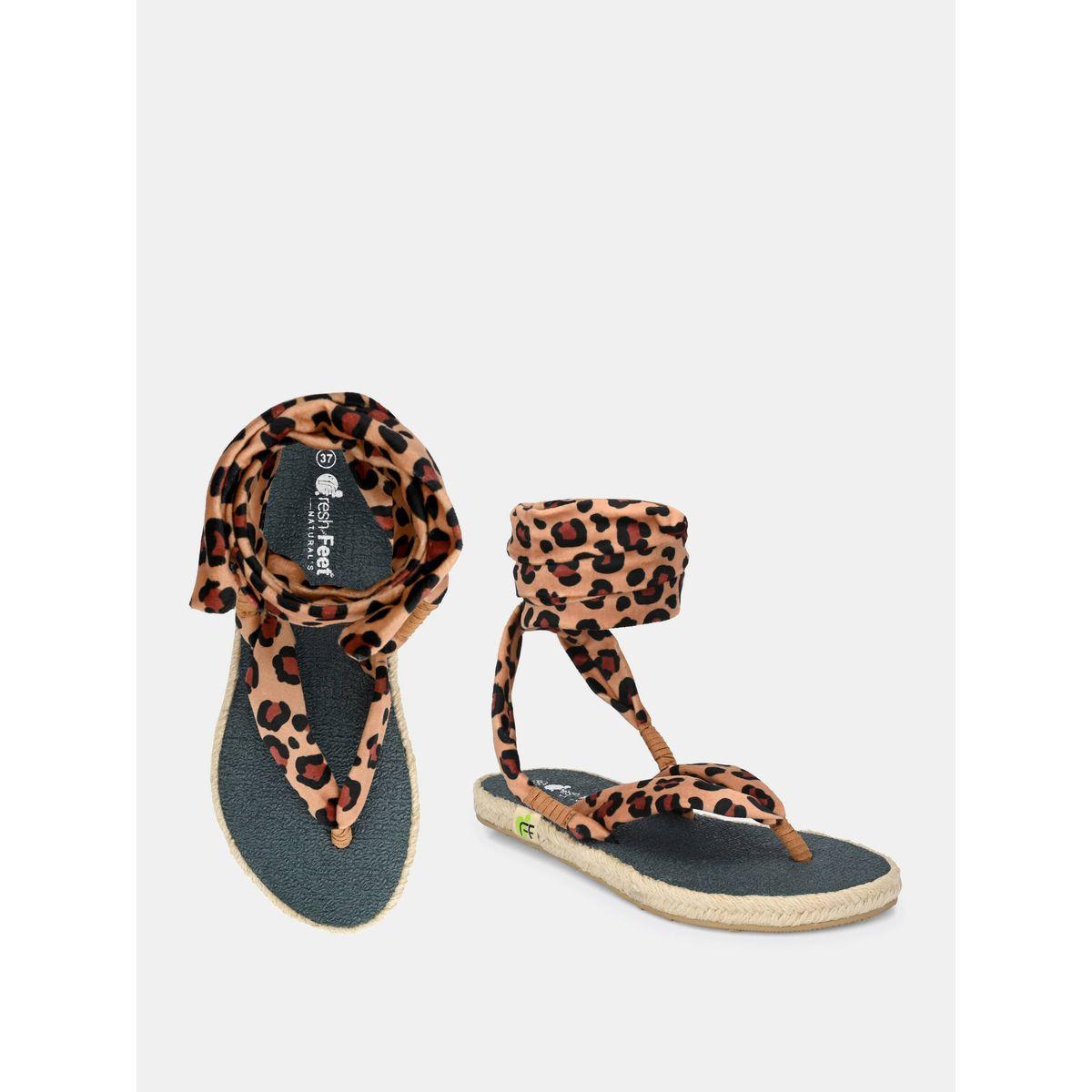 Fresh Feet X Styli  Animal Print V Strap Ankle Tie Up Flat Sandals-women-shoes-sandals-flats-image-4