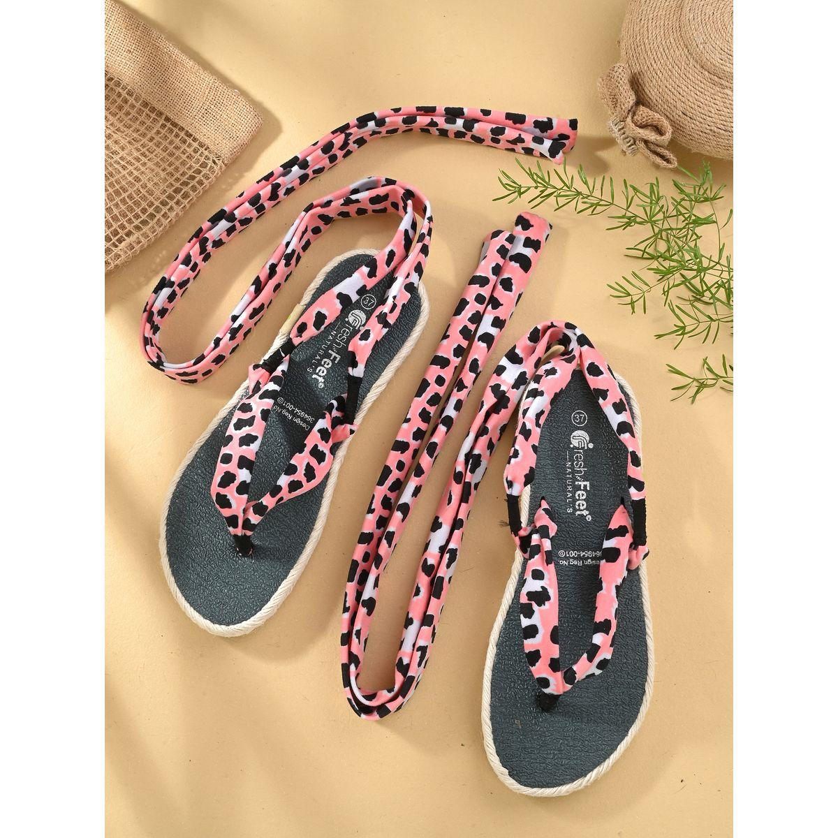 Fresh Feet X Styli  Printed V Strap Ankle Tie Up Flat Sandals-women-shoes-sandals-flats-image-1