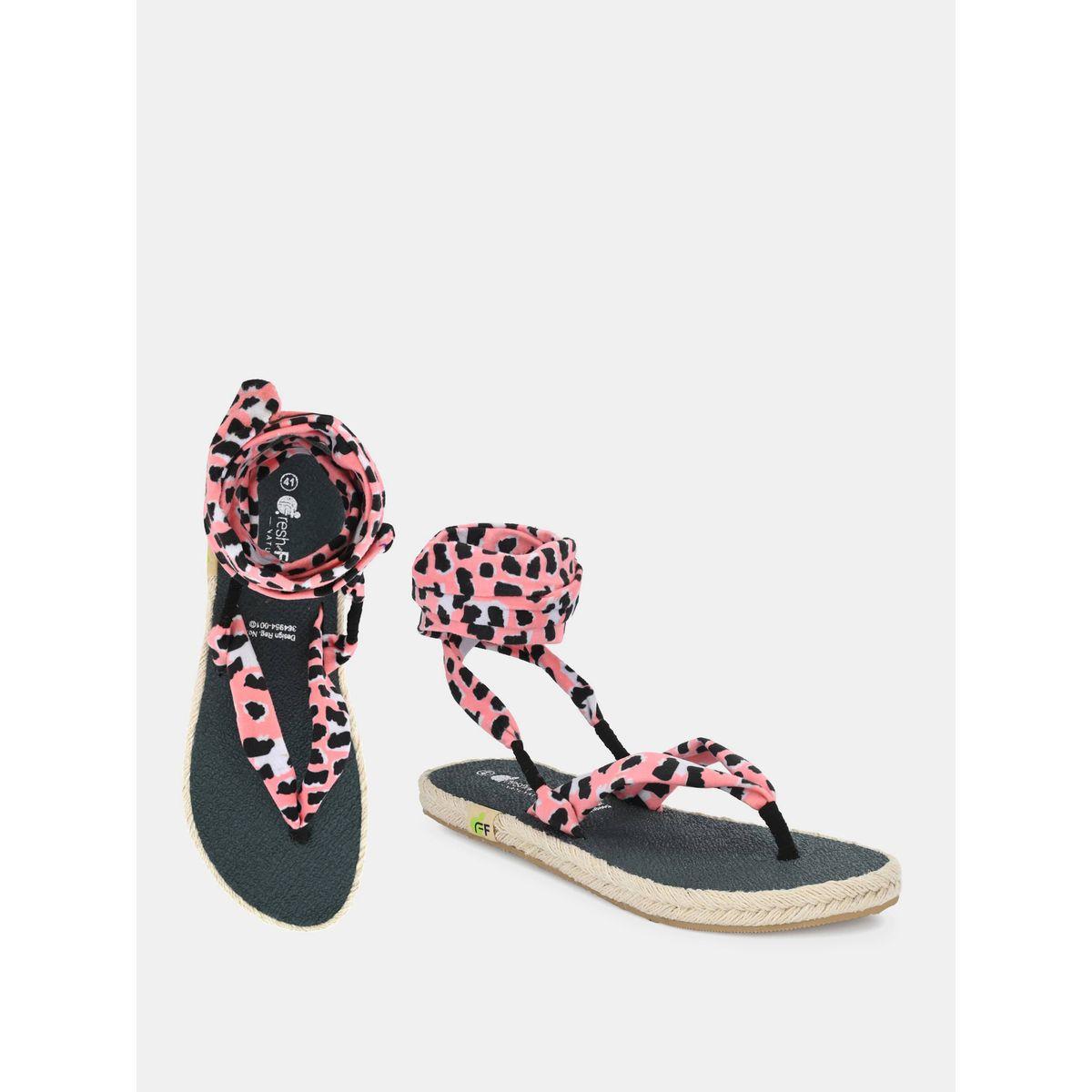 Fresh Feet X Styli  Printed V Strap Ankle Tie Up Flat Sandals-women-shoes-sandals-flats-image-2