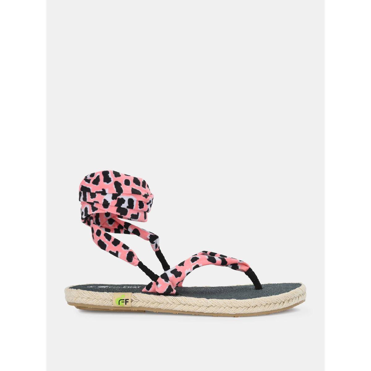 Fresh Feet X Styli  Printed V Strap Ankle Tie Up Flat Sandals-women-shoes-sandals-flats-image-4