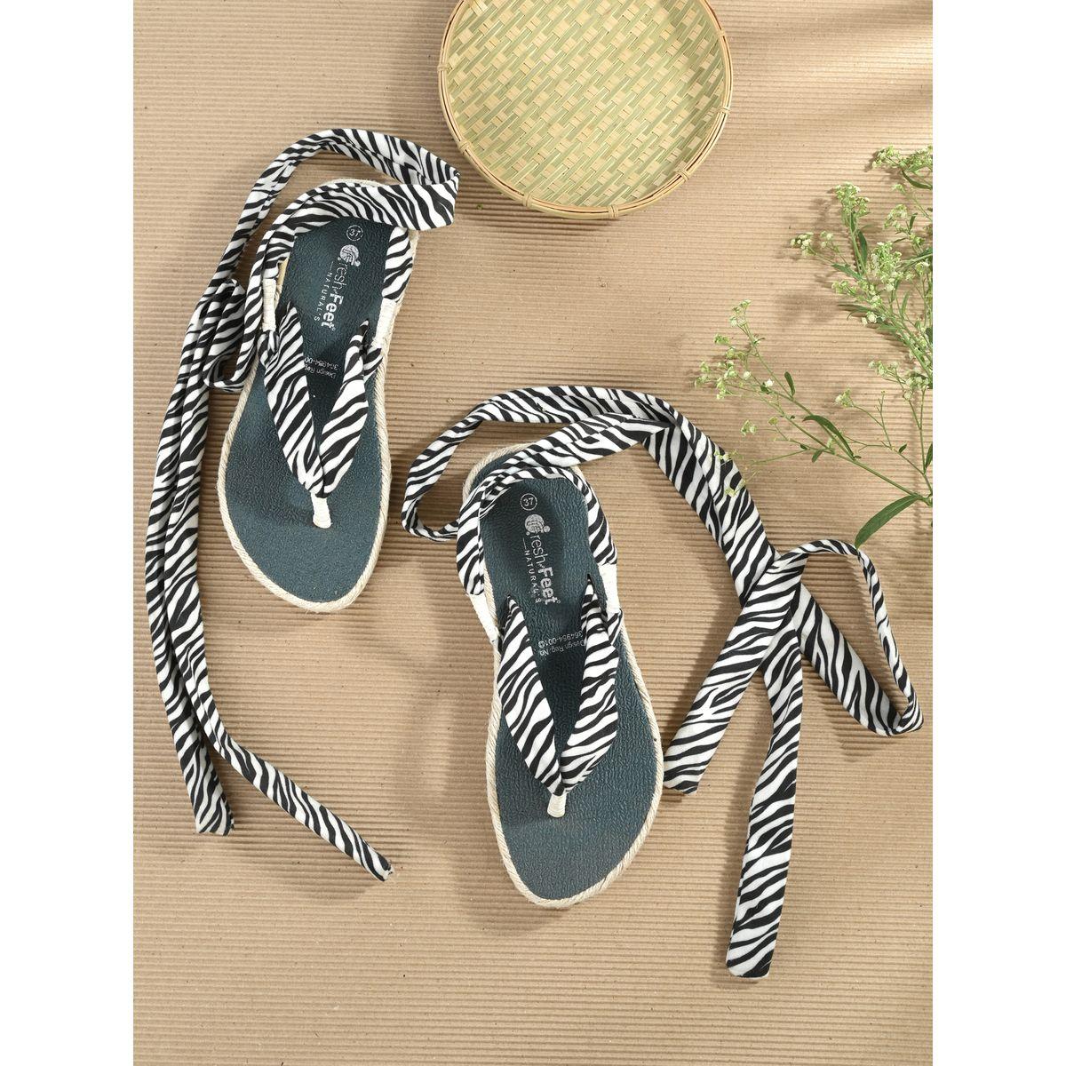 Fresh Feet X Styli  Striped V Strap Ankle Tie Up Flat Sandals-women-shoes-sandals-flats-image-1