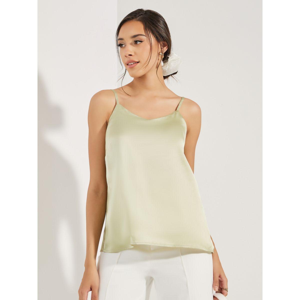 بلوزة كامي ساتان سادة مع حمالات قابلة للتعديل-women-clothing-tshirts-image-3