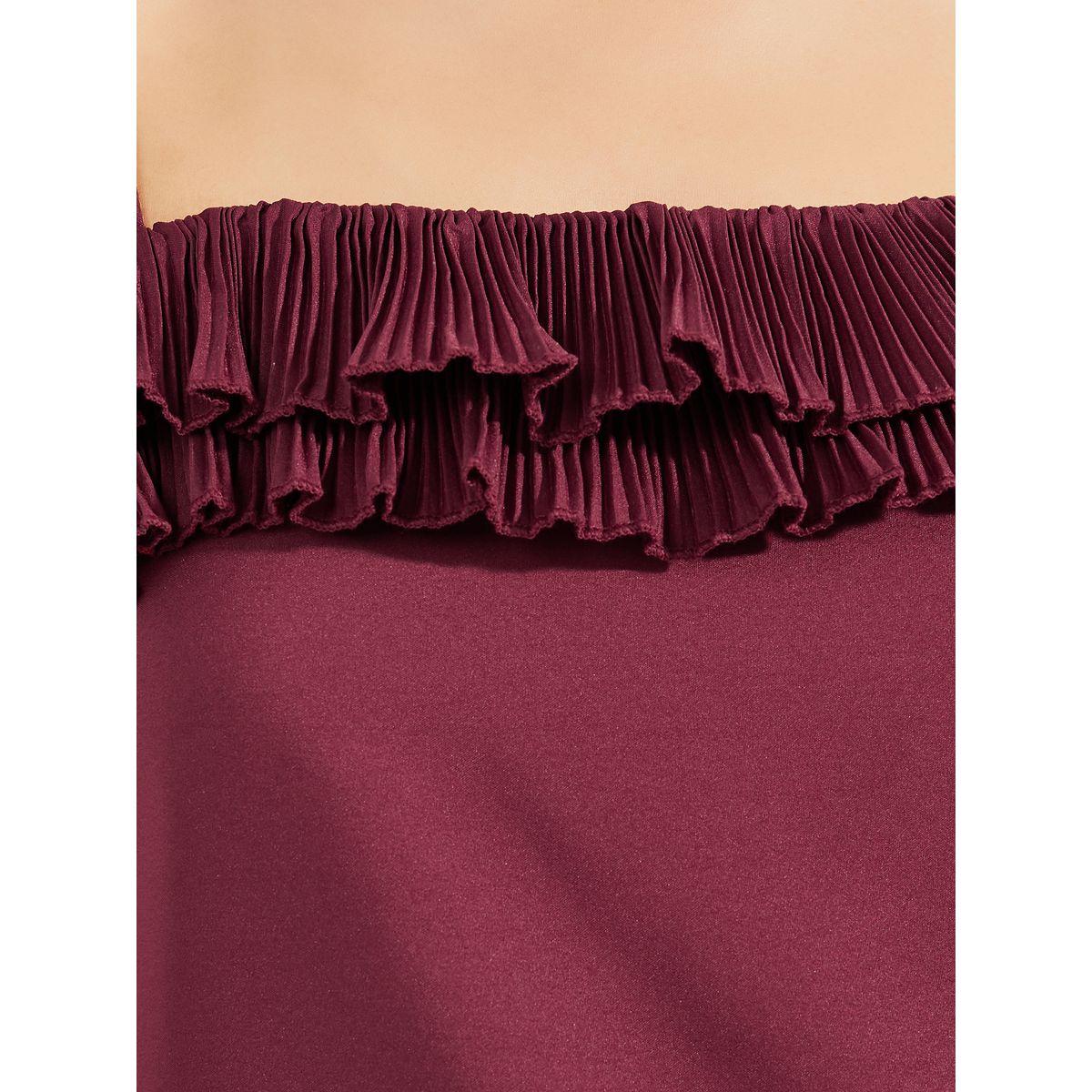 بلوزة كامي سادة منسوجة بتفاصيل كشكش-women-clothing-tshirts-image-2