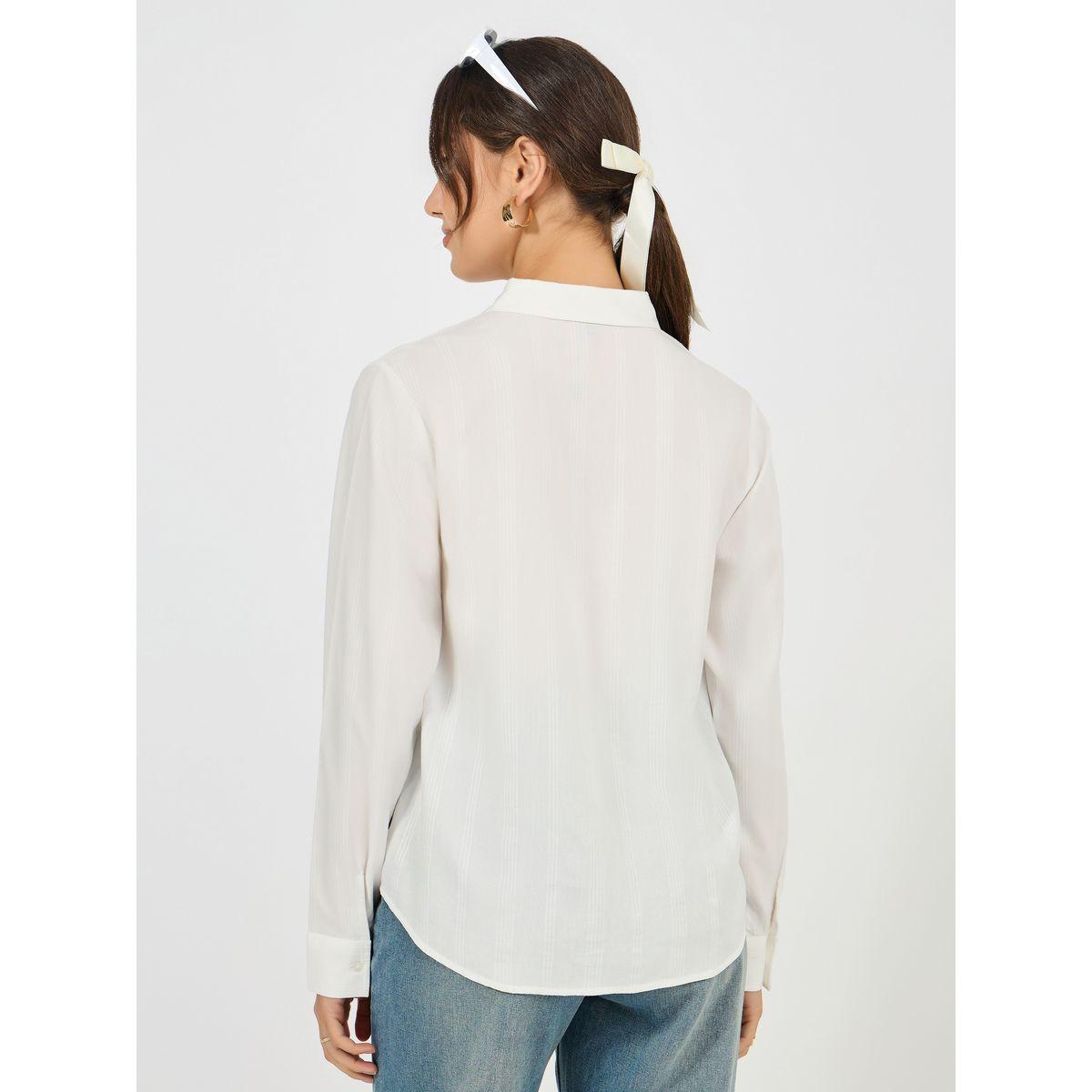 Styli Solid Dobby Collared Button Down Shirt-women-clothing-shirtsandblouses-shirts-image-6