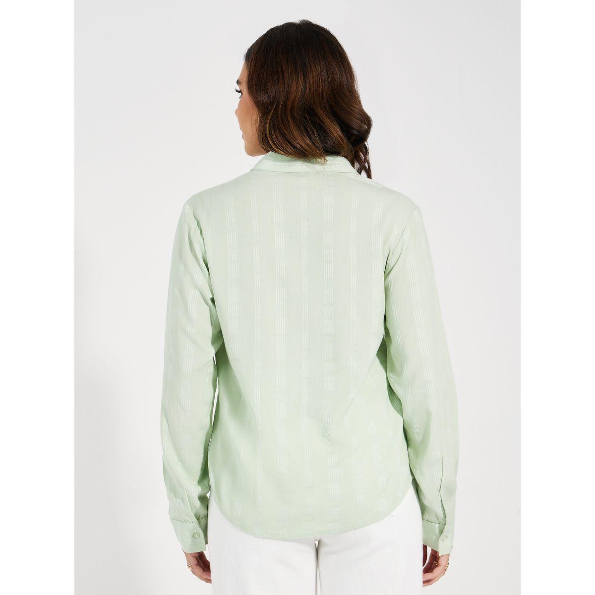 Styli Solid Dobby Collared Button Down Shirt-women-clothing-shirtsandblouses-shirts-image-3