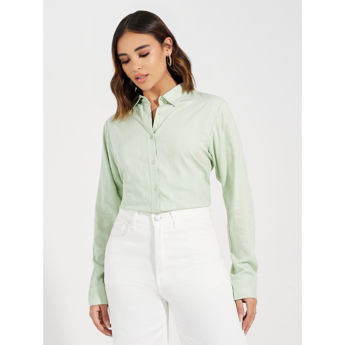 Styli Solid Dobby Collared Button Down Shirt-women-clothing-shirtsandblouses-shirts-image-4
