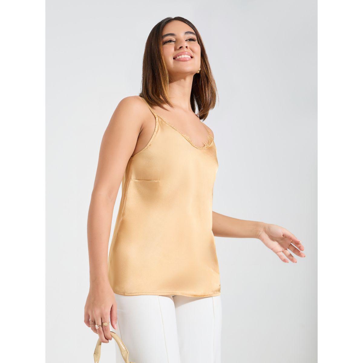 Styli Woven Satin V-Neck Cami with Lace Detail-women-clothing-tshirts-image-2
