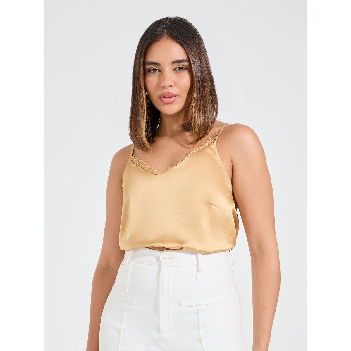 بلوزة كامي منسوجة بتفاصيل دانتيل-women-clothing-tshirts-image-3