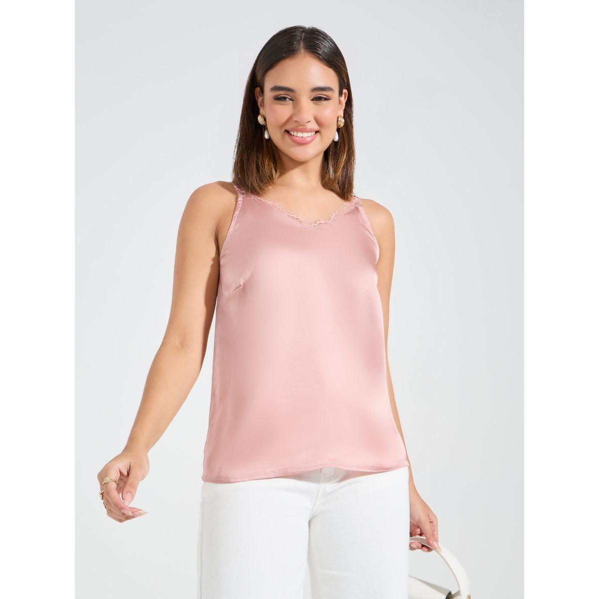 Styli Woven Satin V-Neck Cami with Lace Detail-women-clothing-tshirts-image-1