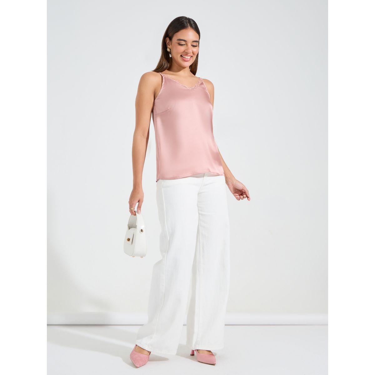 Styli Woven Satin V-Neck Cami with Lace Detail-women-clothing-tshirts-image-3