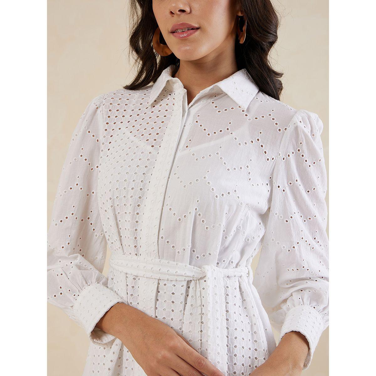 فستان ميدي بتفاصيل مُطرّزة وازار مع حزام خصر فِميلا × ستايلي-women-clothing-dresses-image-4