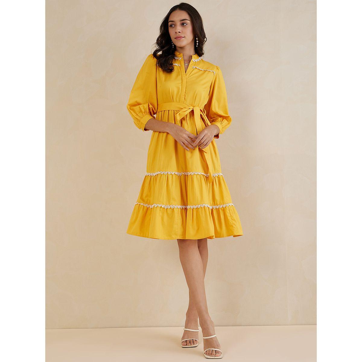 فستان بطول الركبة مع كسرات وحزام خصر-women-clothing-dresses-image-1