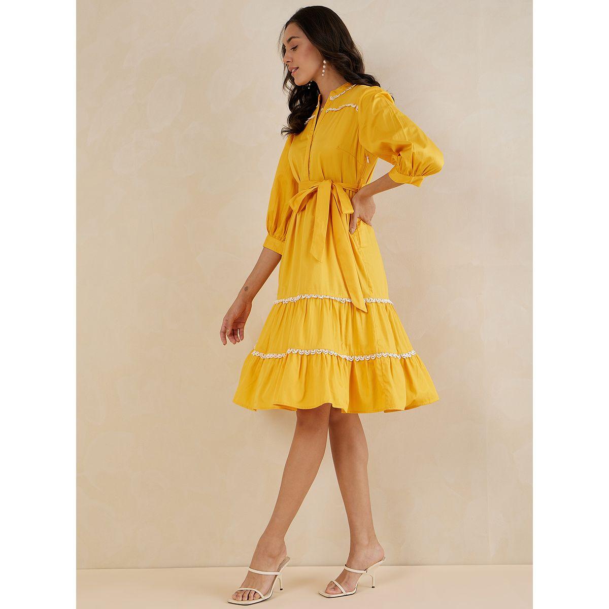 فستان بطول الركبة مع كسرات وحزام خصر-women-clothing-dresses-image-2