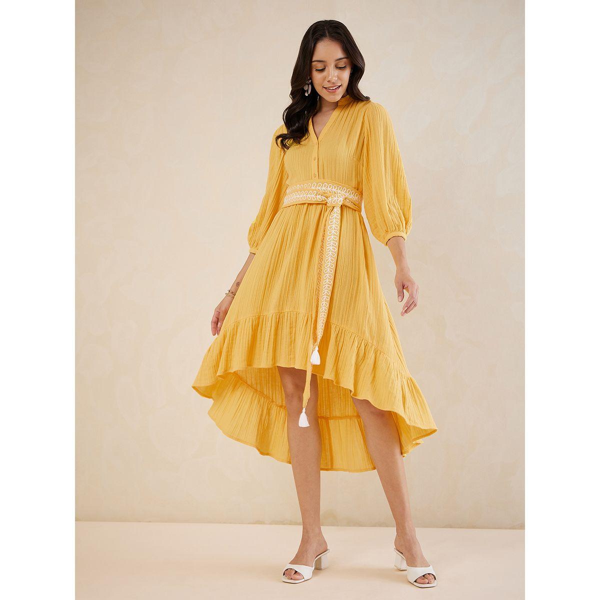 فستان ميدي بحافة غير متماثلة الطول وحزام-women-clothing-dresses-image-1