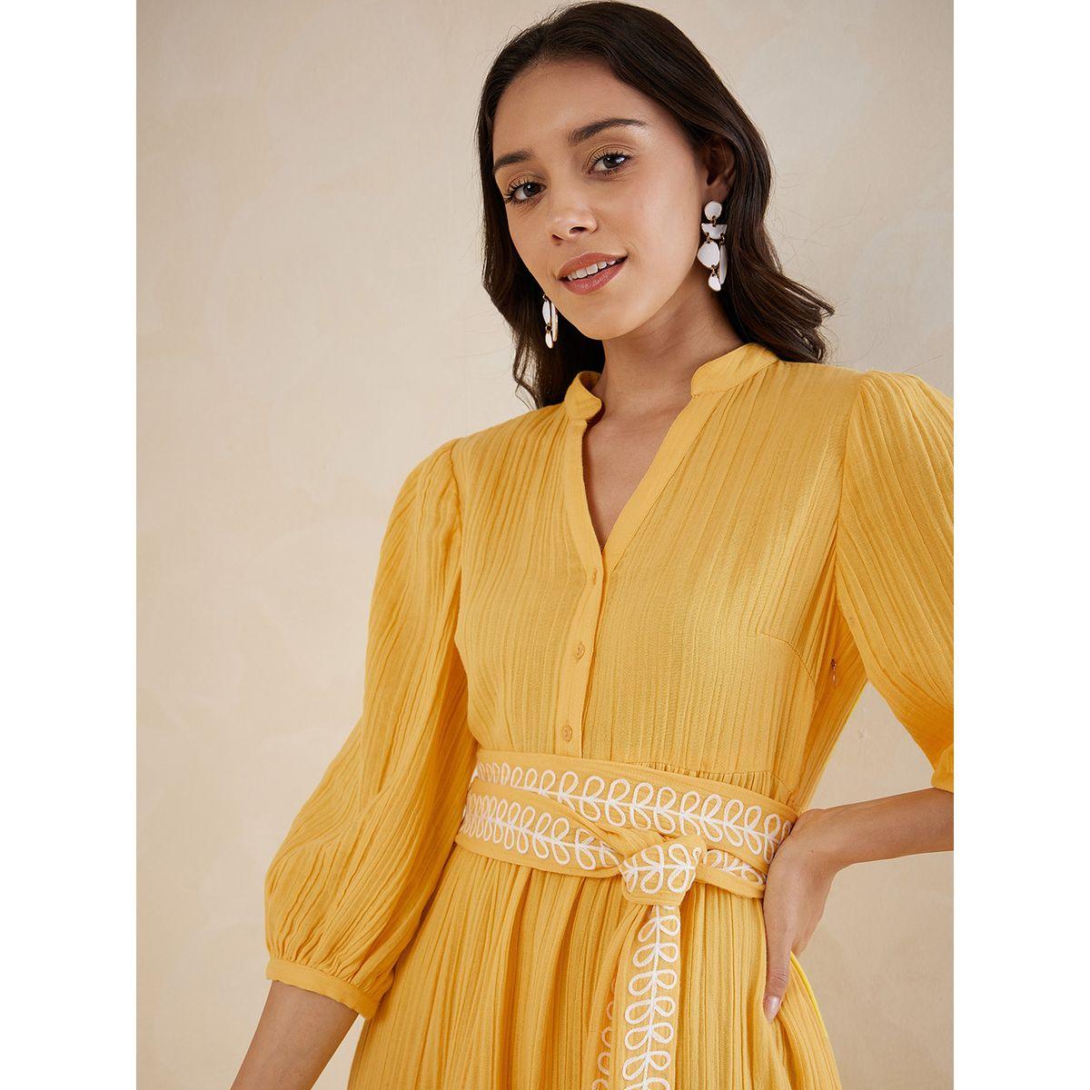 فستان ميدي بحافة غير متماثلة الطول وحزام-women-clothing-dresses-image-4