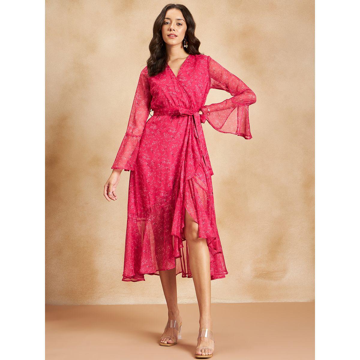 فستان ميدي بنمط لف واكمام طويلة-women-clothing-dresses-image-2