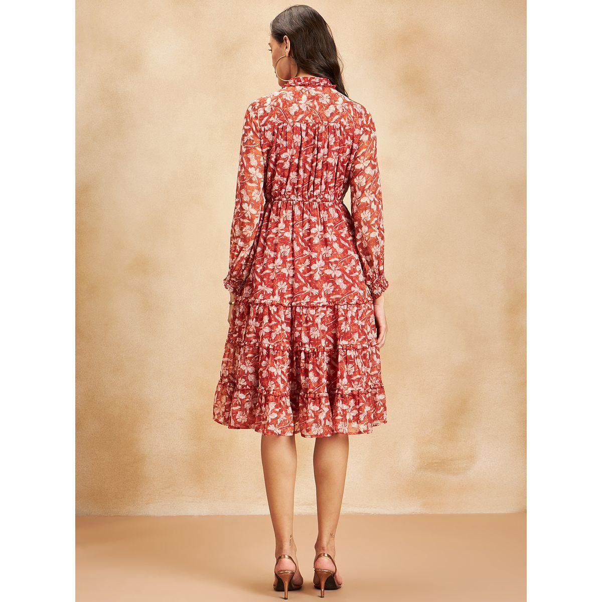 Femmella X Styli  Collared Floral Print Tiered Midi Dress-women-clothing-dresses-image-2