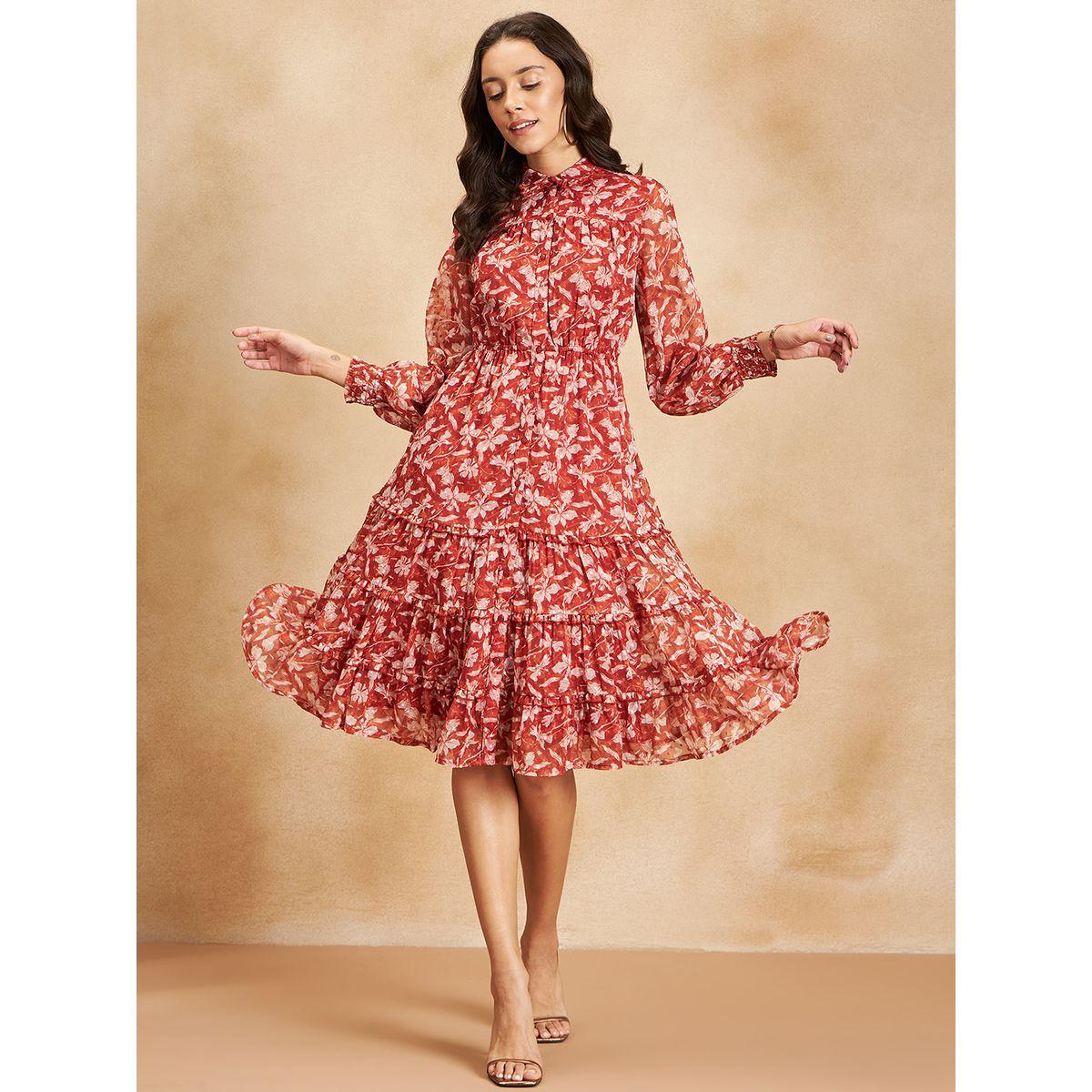 فستان ميدي مطبع بزهور مع كسرات فِميلا × ستايلي-women-clothing-dresses-image-5