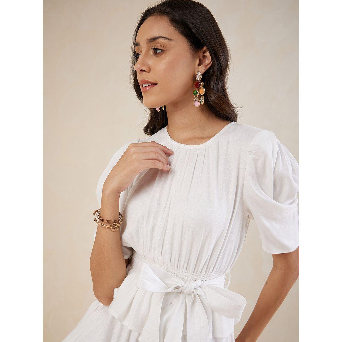 فستان ميدي سادة بكشكش وحزام خصر-women-clothing-dresses-image-8