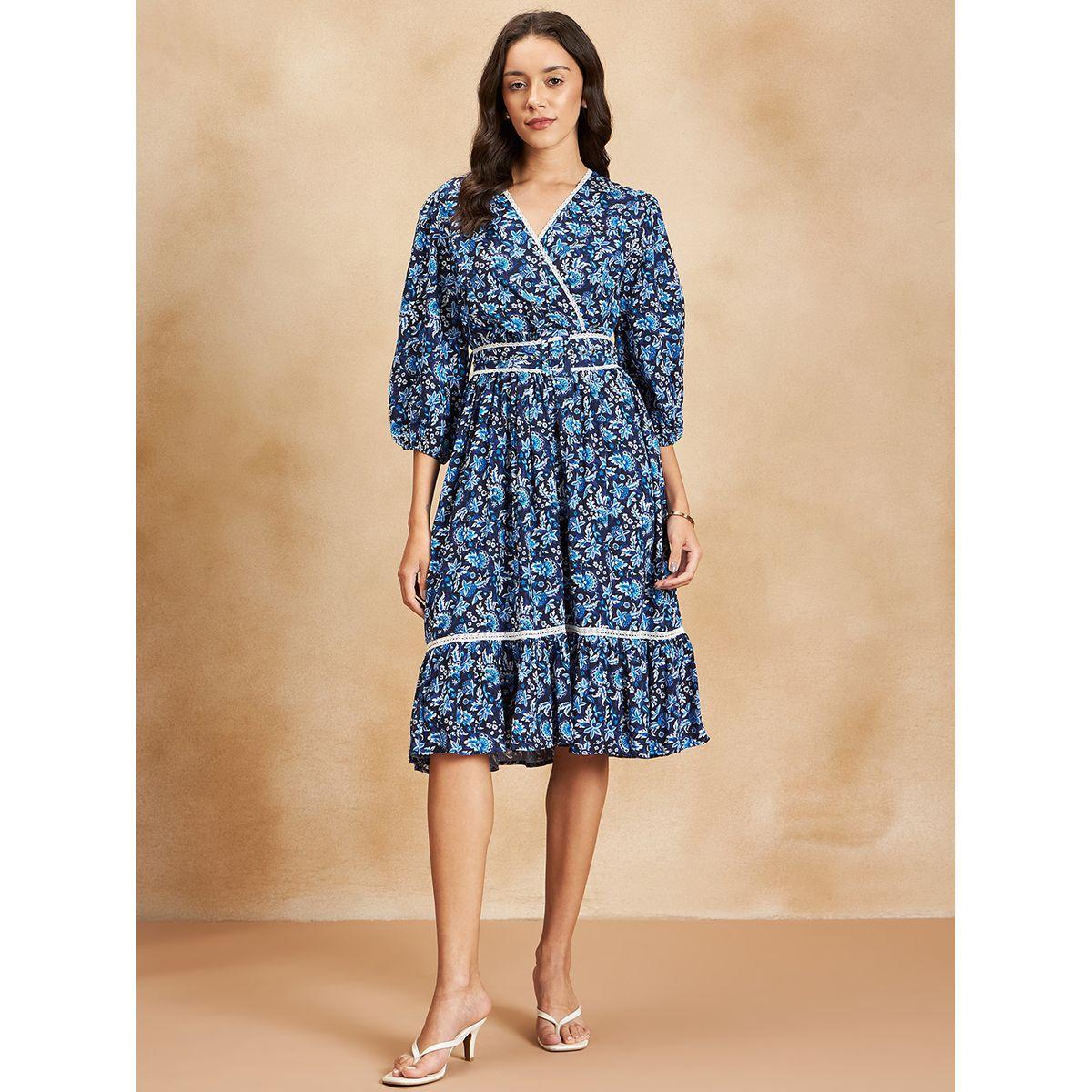Femmella X Styli  Floral Print Belted A-Line Midi Dress-women-clothing-dresses-image-1