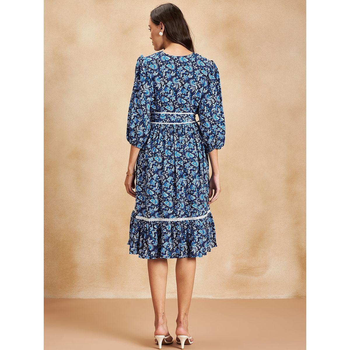 Femmella X Styli  Floral Print Belted A-Line Midi Dress-women-clothing-dresses-image-2