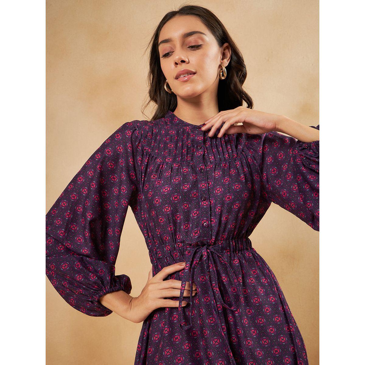 Femmella X Styli  All Over Print Tie Up Detail Knee Length Dress-women-clothing-dresses-image-6