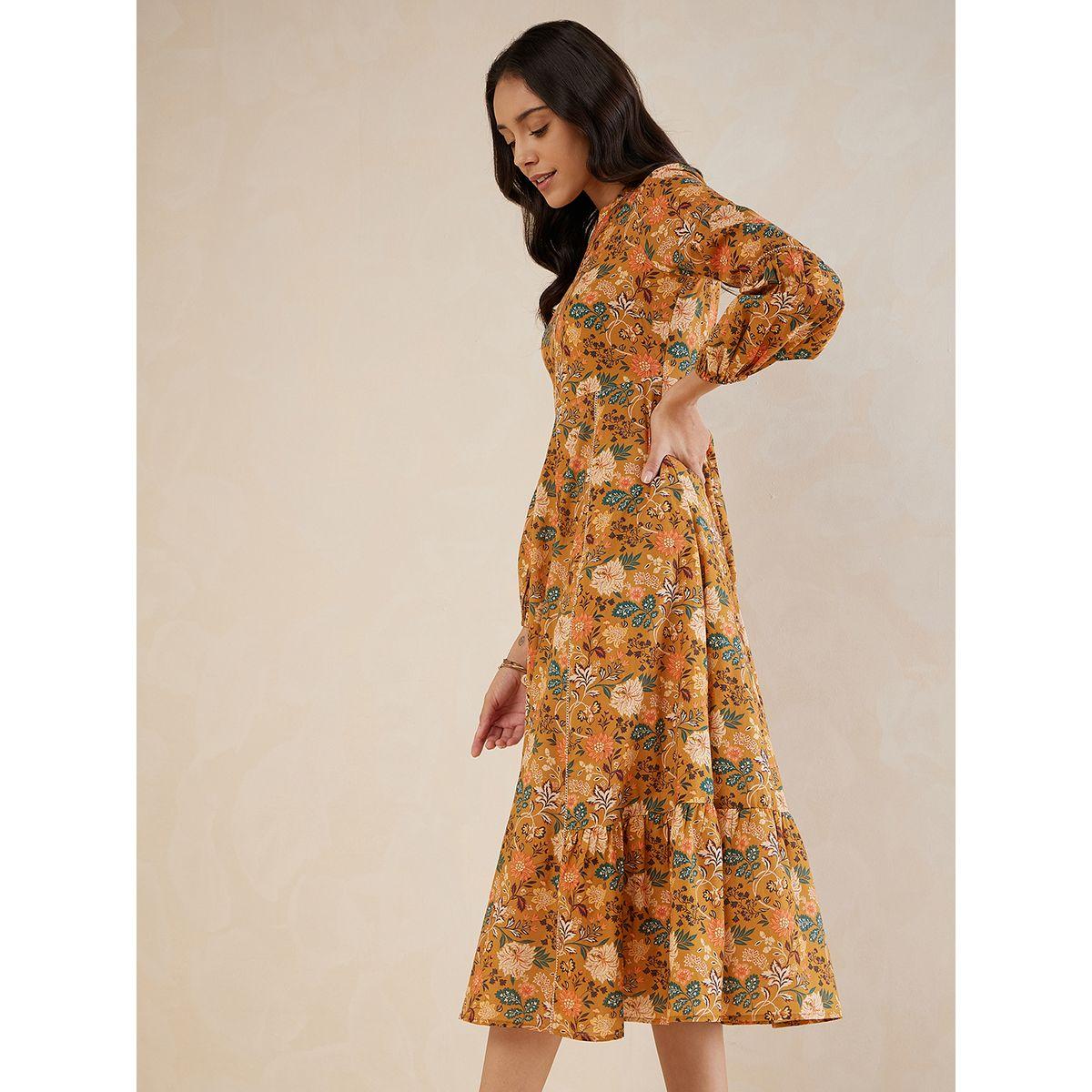Femmella X Styli  All Over Floral Print Keyhole Detail Midi Dress with Long Sleeves-women-clothing-dresses-image-2