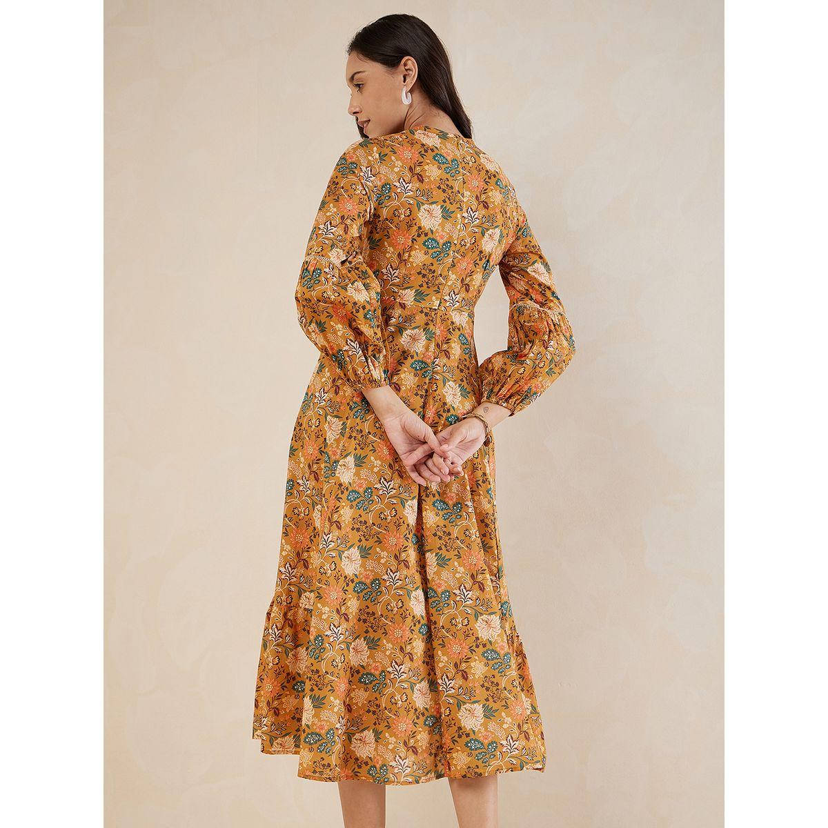 Femmella X Styli  All Over Floral Print Keyhole Detail Midi Dress with Long Sleeves-women-clothing-dresses-image-3