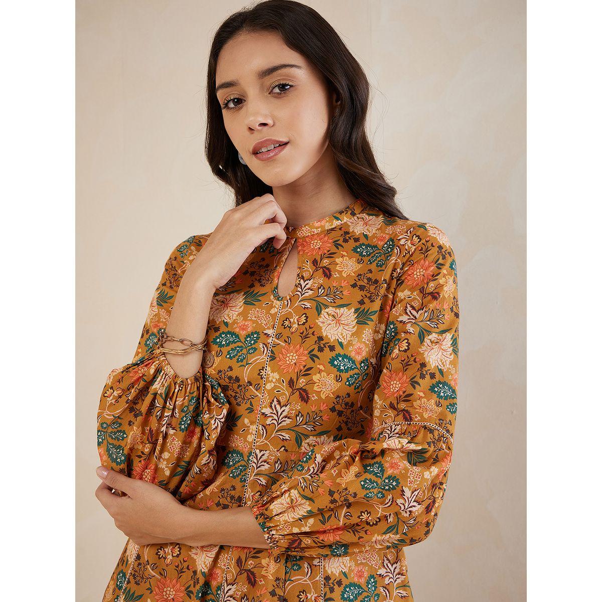 Femmella X Styli  All Over Floral Print Keyhole Detail Midi Dress with Long Sleeves-women-clothing-dresses-image-4