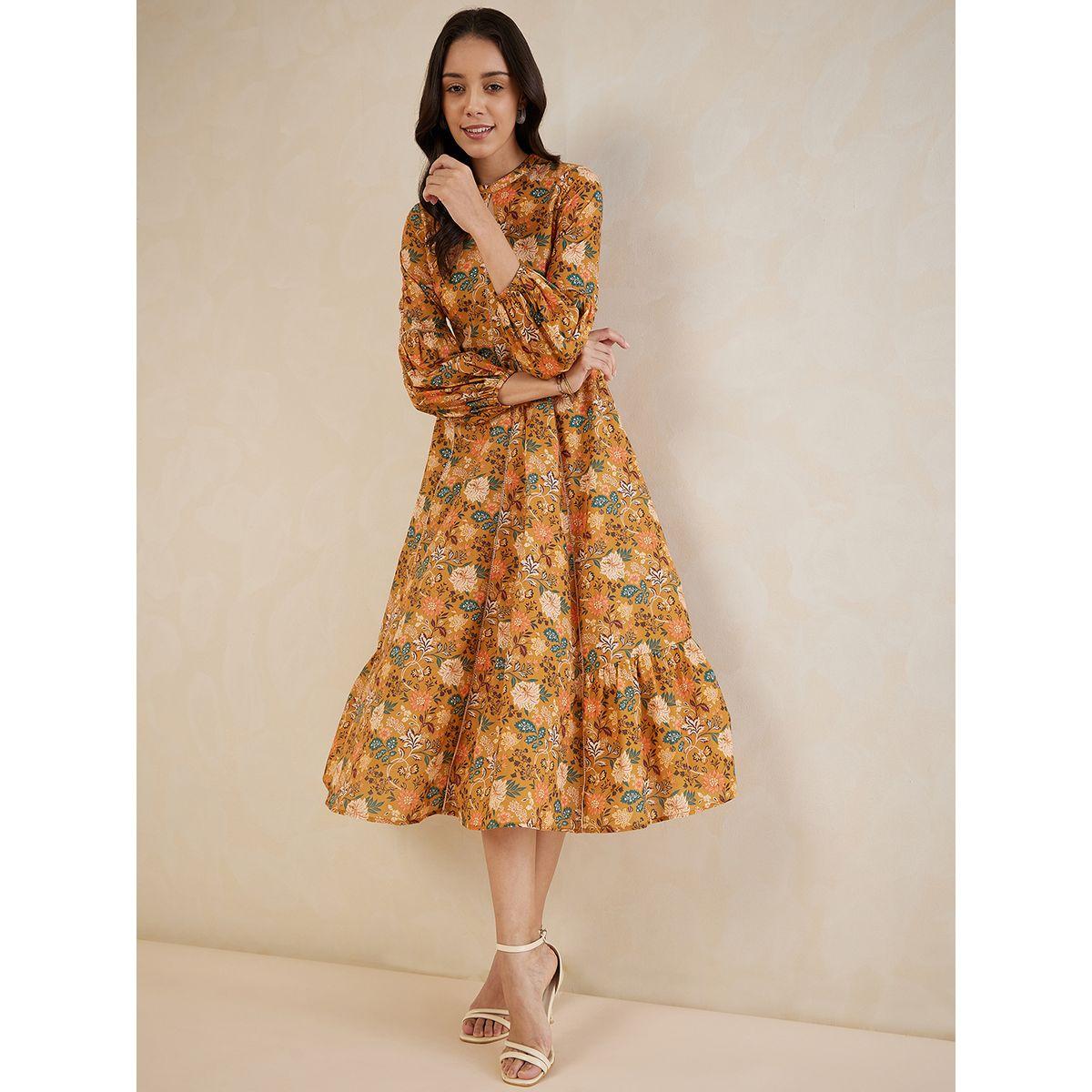 Femmella X Styli  All Over Floral Print Keyhole Detail Midi Dress with Long Sleeves-women-clothing-dresses-image-5