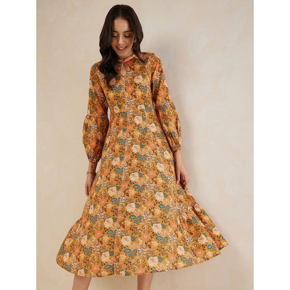 Femmella X Styli  All Over Floral Print Keyhole Detail Midi Dress with Long Sleeves-women-clothing-dresses-image-6