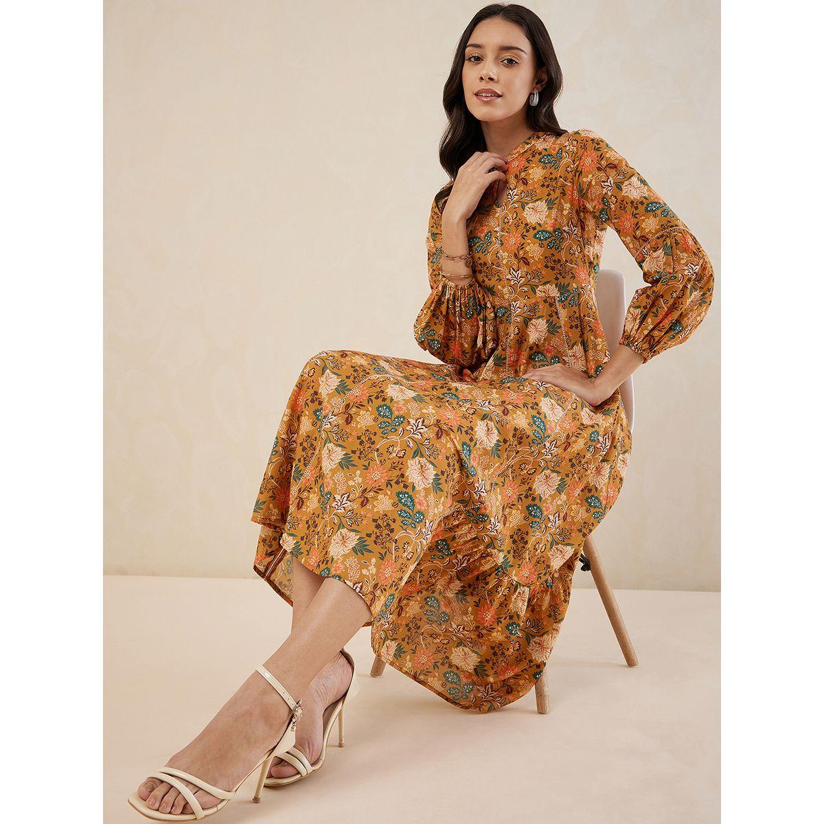 Femmella X Styli  All Over Floral Print Keyhole Detail Midi Dress with Long Sleeves-women-clothing-dresses-image-7