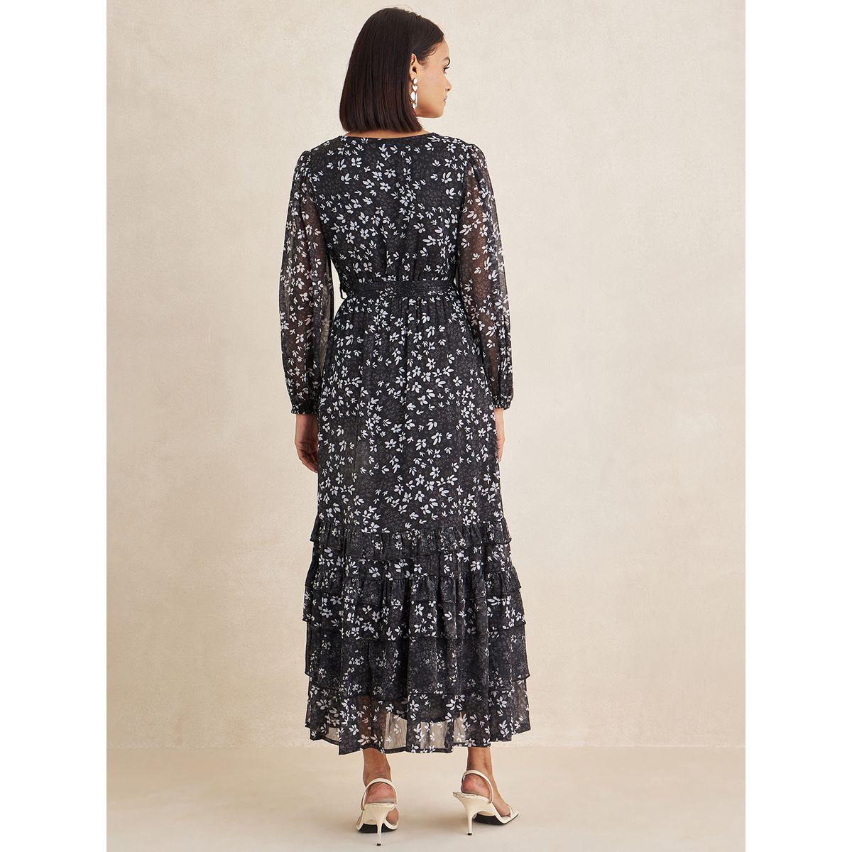 Femmella X Styli  Floral Print V Neck Ruffle Maxi Dress with Long Sleeves-women-clothing-dresses-image-6