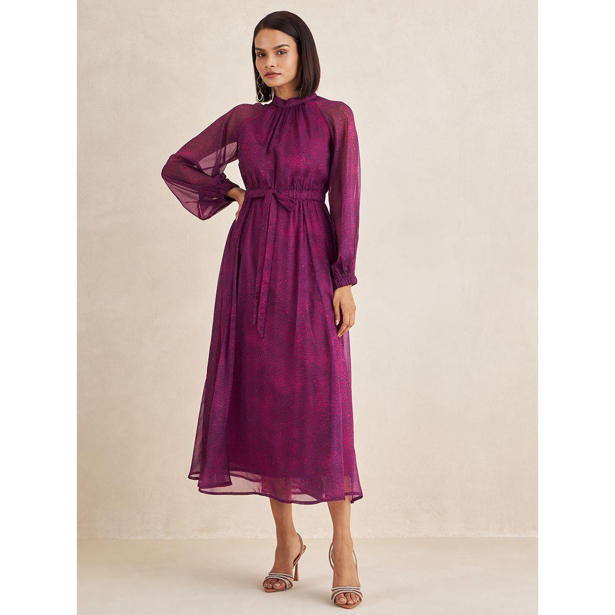 فستان ميدي بطبعة حيوان مع رباط خصر-women-clothing-dresses-image-1