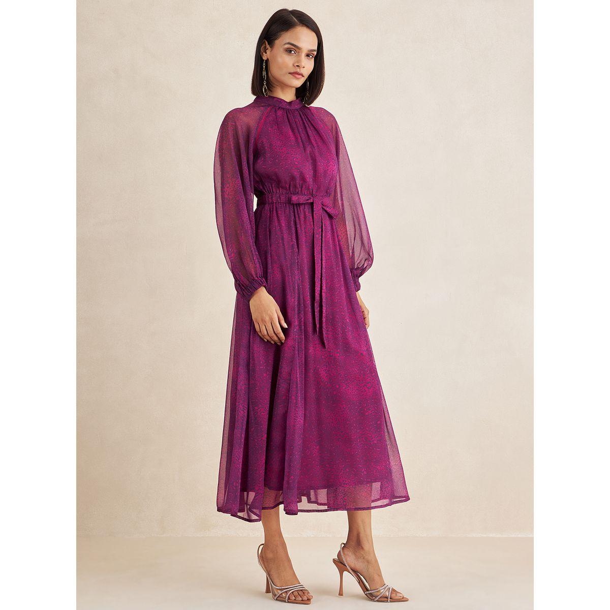 فستان ميدي بطبعة حيوان مع رباط خصر-women-clothing-dresses-image-2