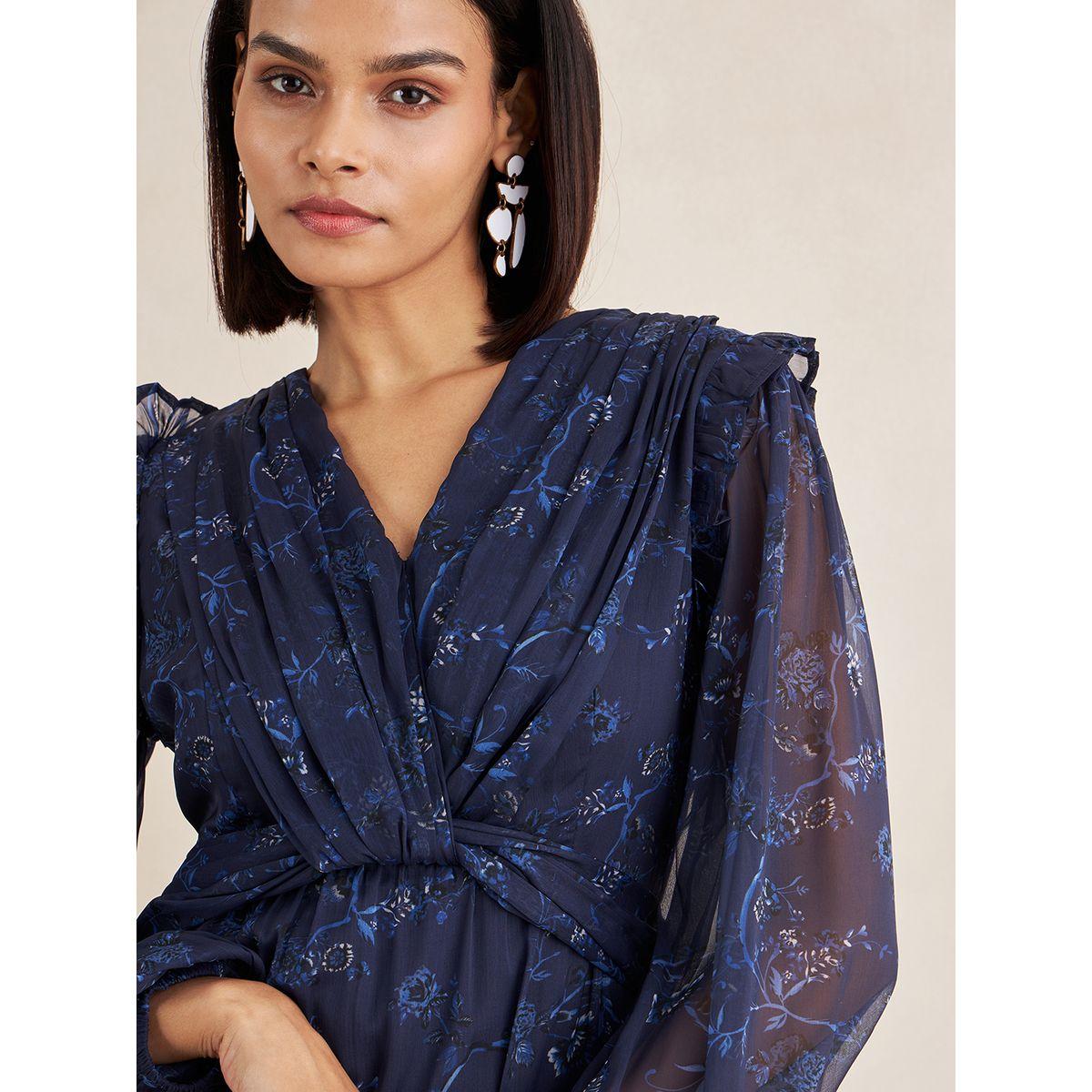 Femmella Floral Print V Neck Front Twist Midi Dress-women-clothing-dresses-image-3