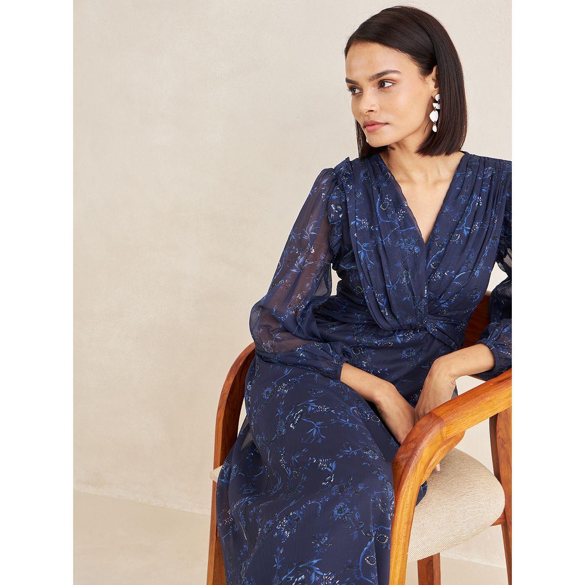 Femmella Floral Print V Neck Front Twist Midi Dress-women-clothing-dresses-image-5