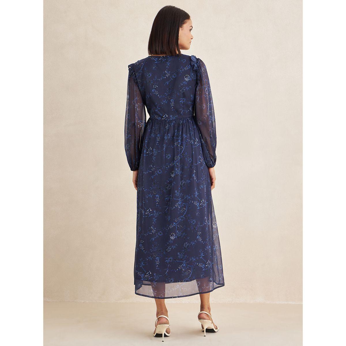 Femmella Floral Print V Neck Front Twist Midi Dress-women-clothing-dresses-image-6