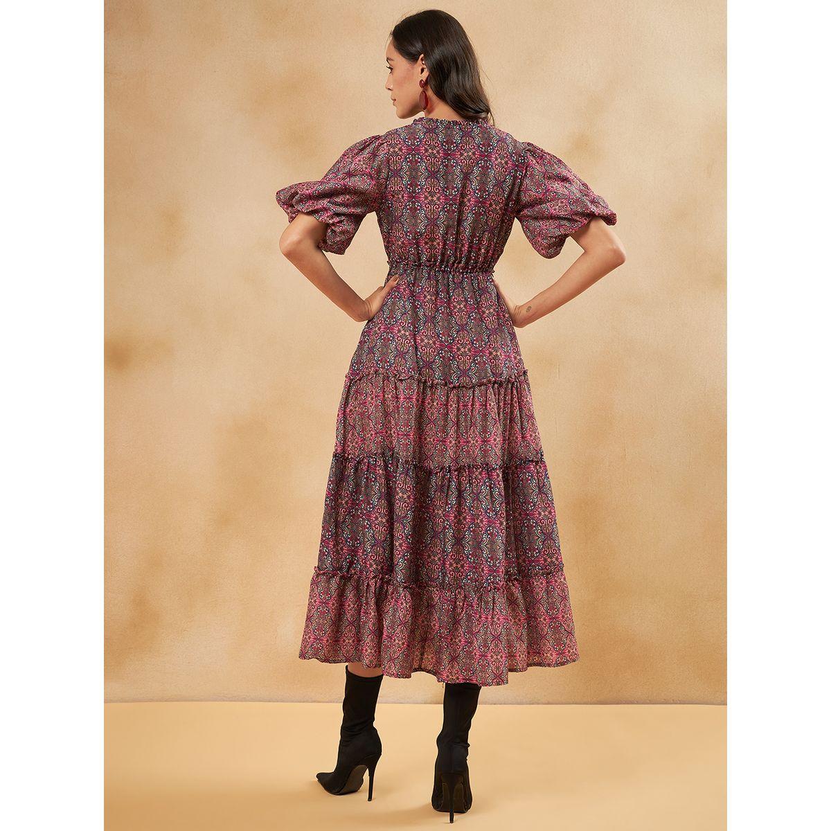Femmella Bohemian Print V Neck Tiered Midi Dress-women-clothing-dresses-image-2