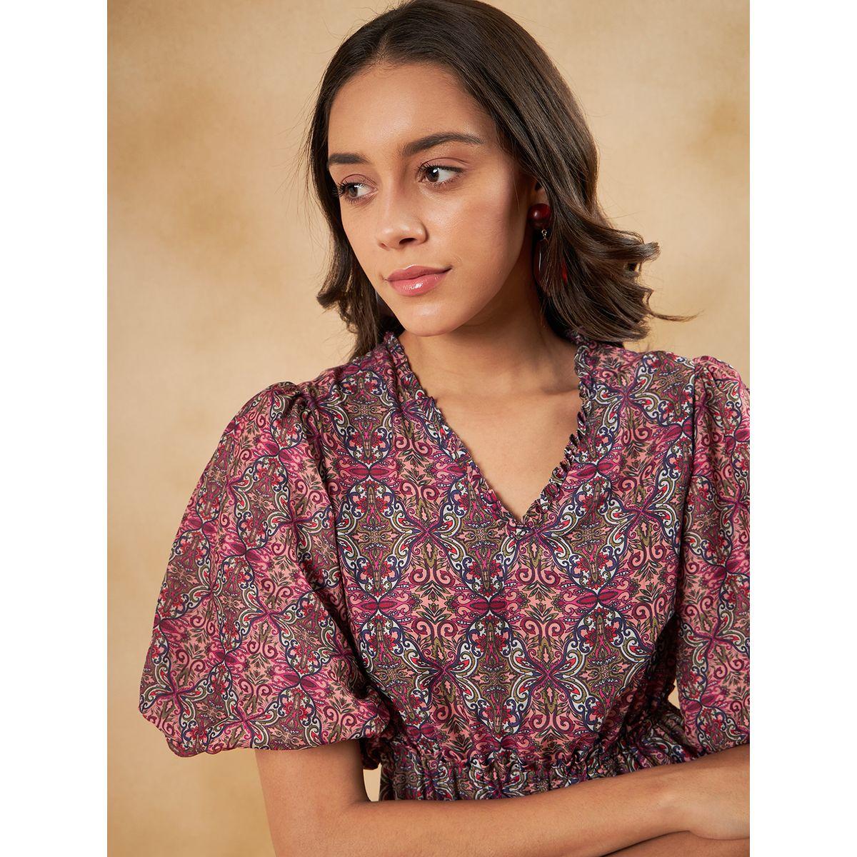 Femmella Bohemian Print V Neck Tiered Midi Dress-women-clothing-dresses-image-4