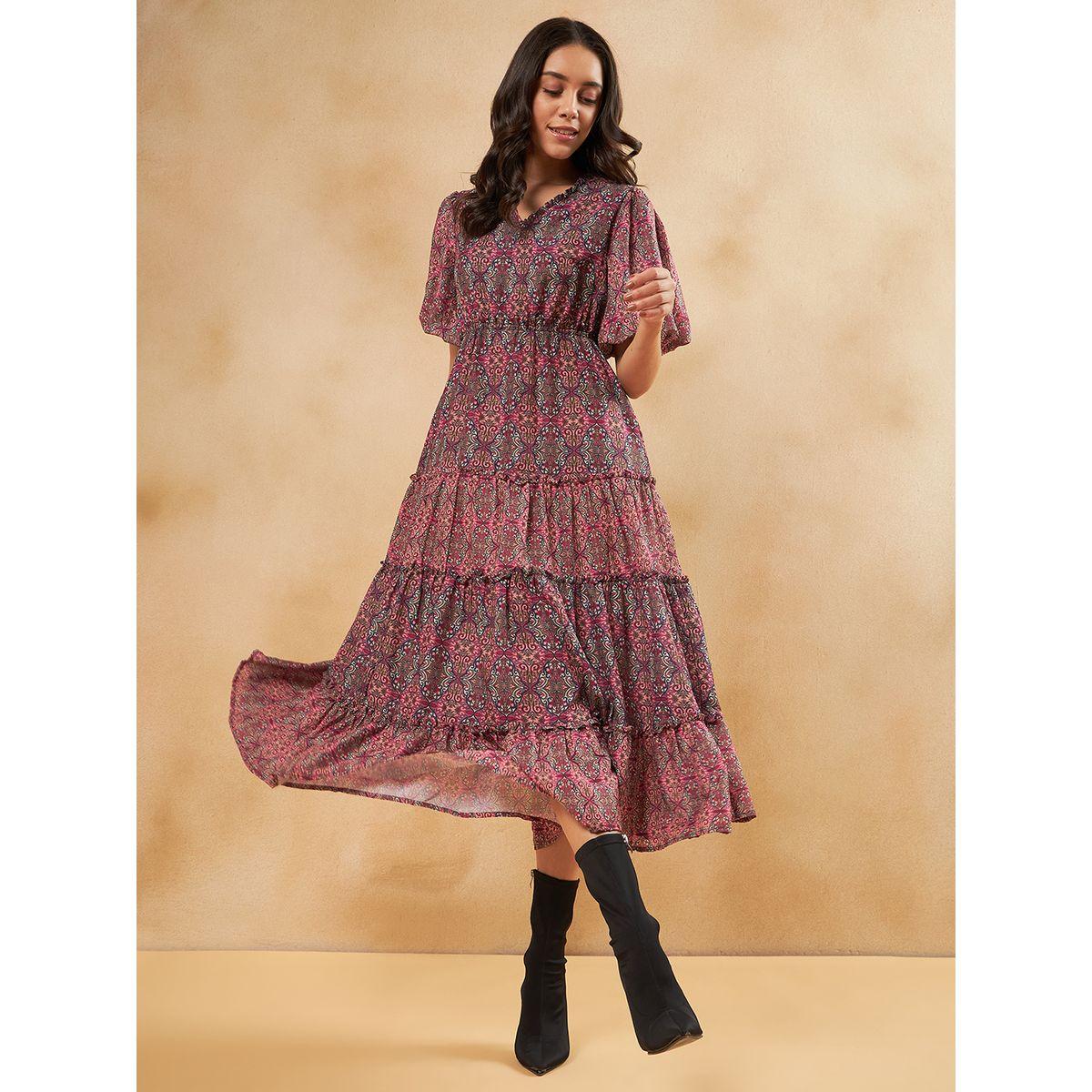 Femmella Bohemian Print V Neck Tiered Midi Dress-women-clothing-dresses-image-6