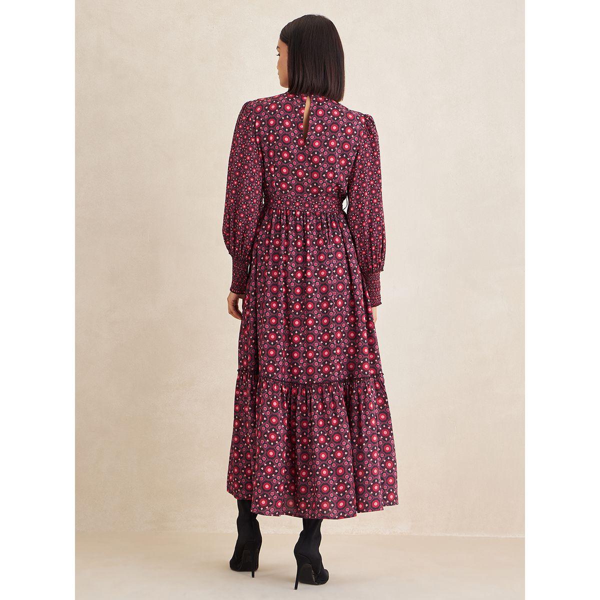 فستان طويل بكسرات وطبعة هندسية مع اربطة فِميلا × ستايلي-women-clothing-dresses-image-6