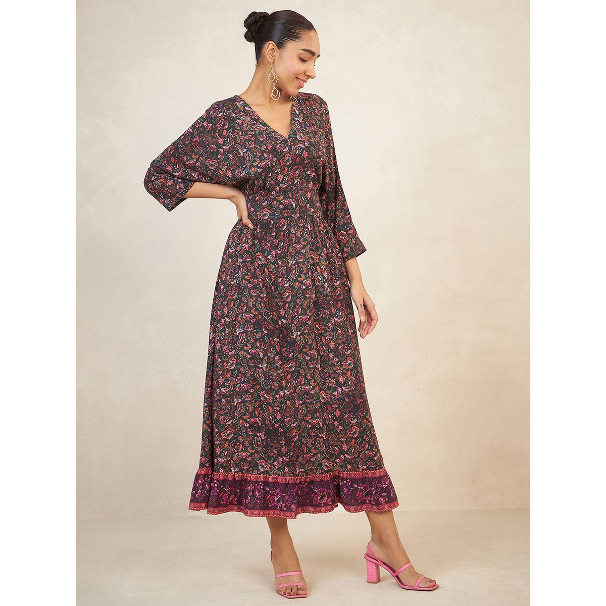 فستان طويل مطبع بطبعة زهور-women-clothing-dresses-image-2