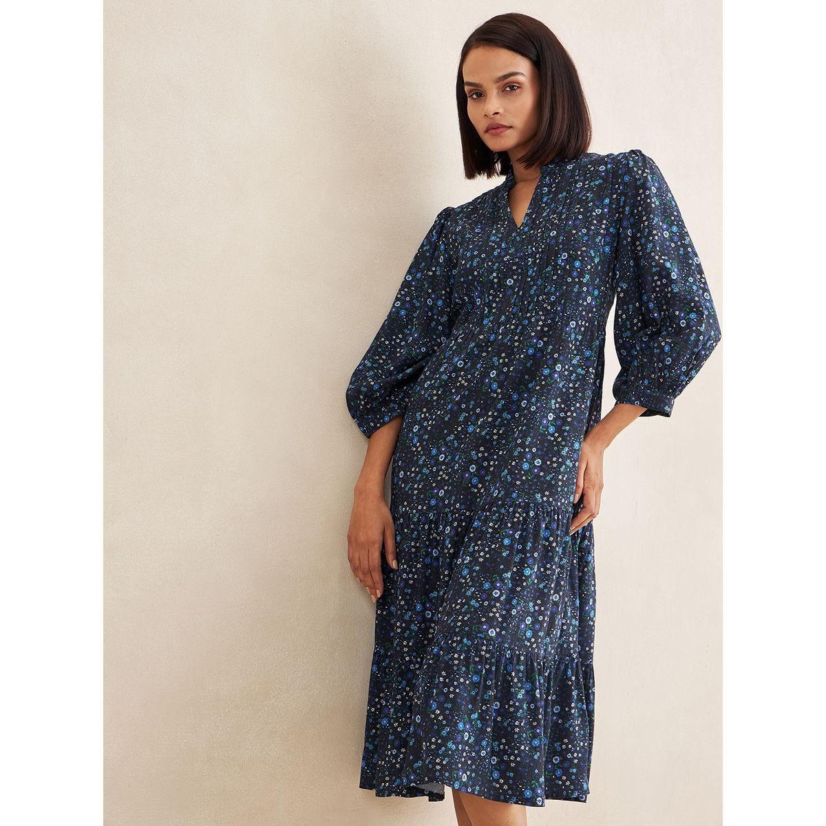 فستان ميدي مطبع بزهور مع كسرات فِميلا × ستايلي-women-clothing-dresses-image-7