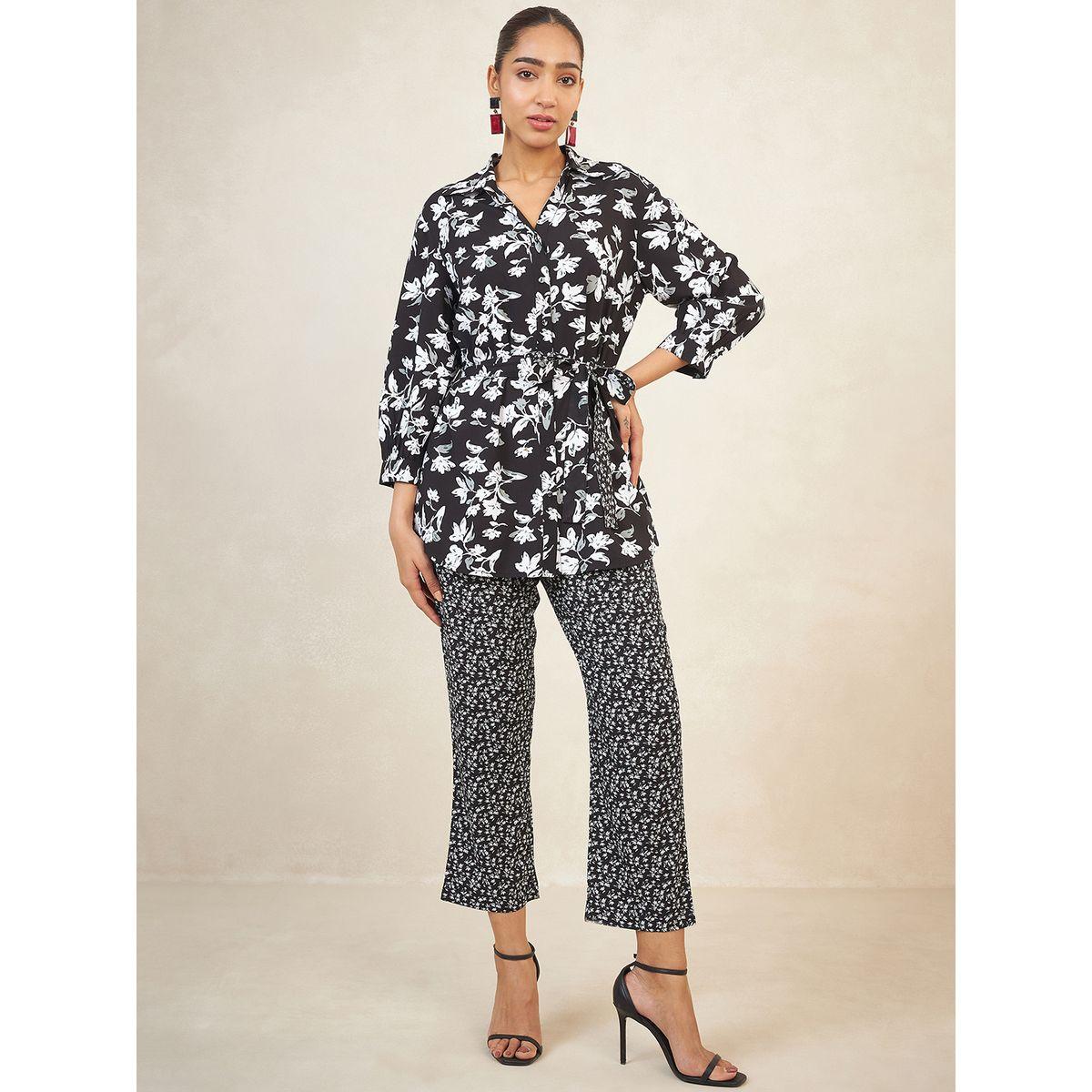 Femmella X Styli  Floral Print Longline Shirt with Tie Up & Pants Co-Ords-women-clothing-coordsets-image-1