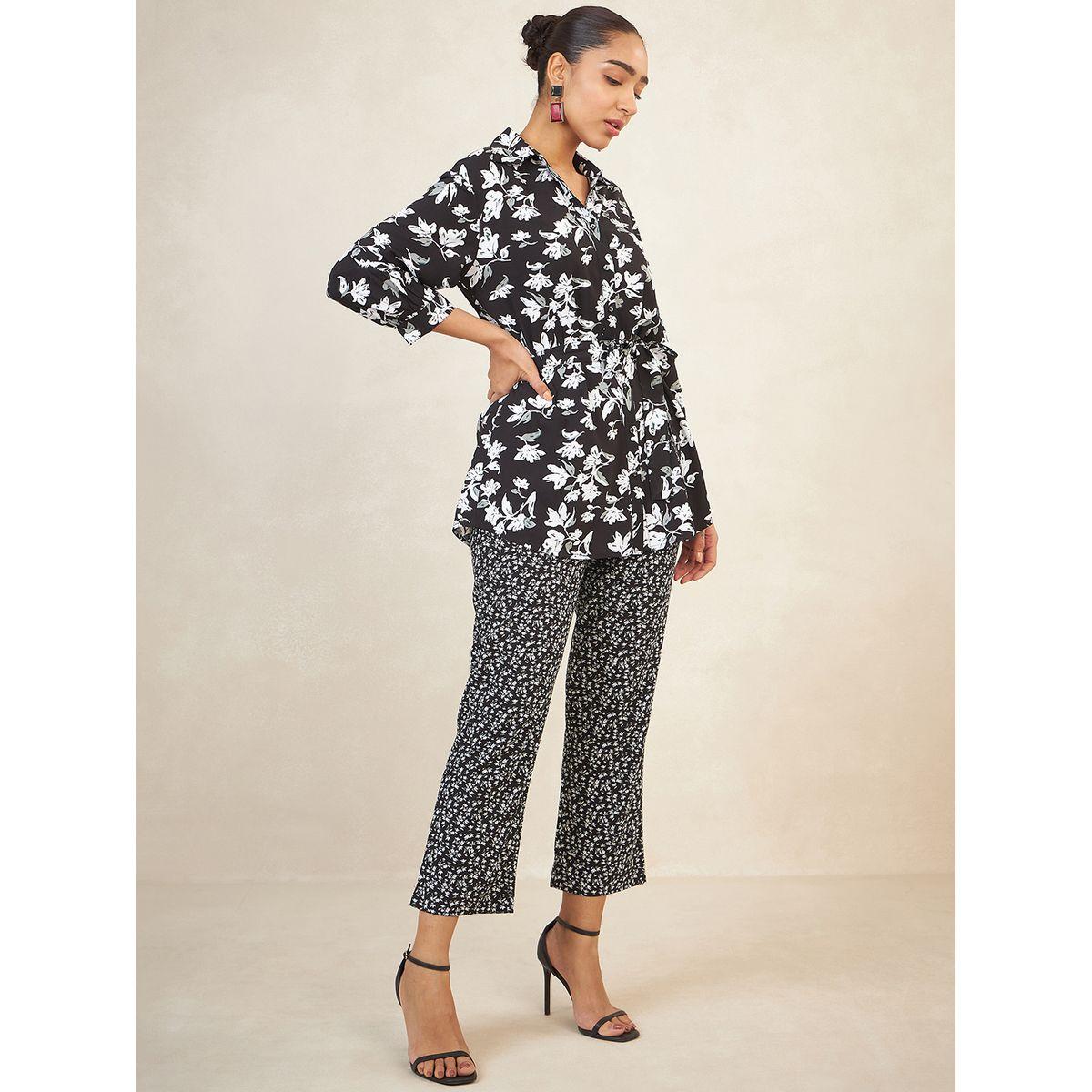Femmella X Styli  Floral Print Longline Shirt with Tie Up & Pants Co-Ords-women-clothing-coordsets-image-2