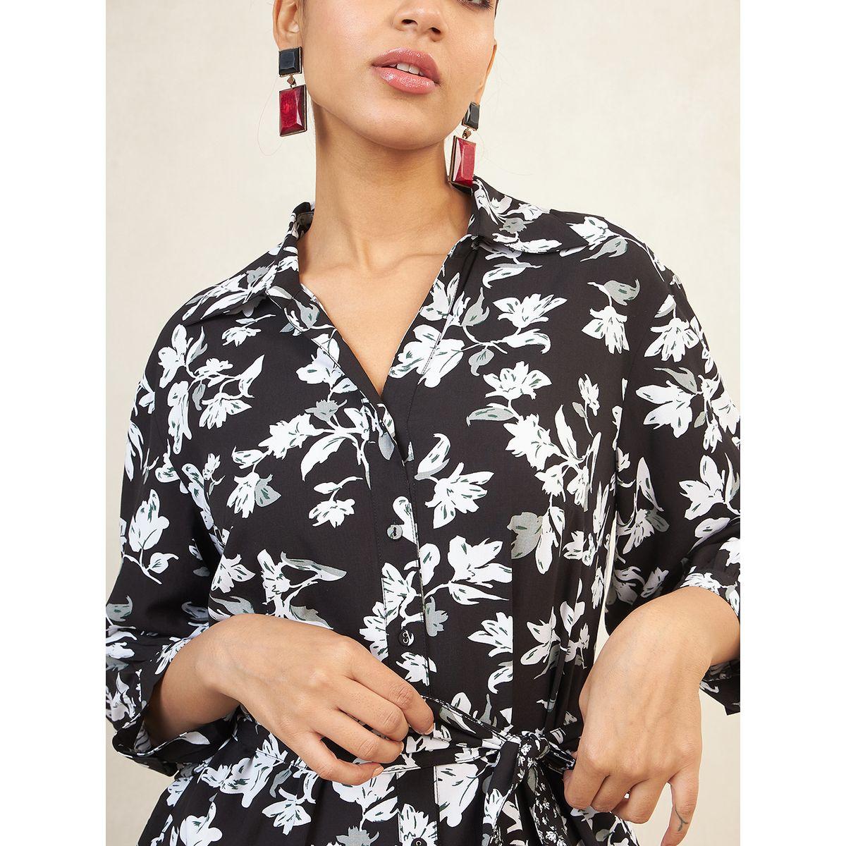 Femmella X Styli  Floral Print Longline Shirt with Tie Up & Pants Co-Ords-women-clothing-coordsets-image-3
