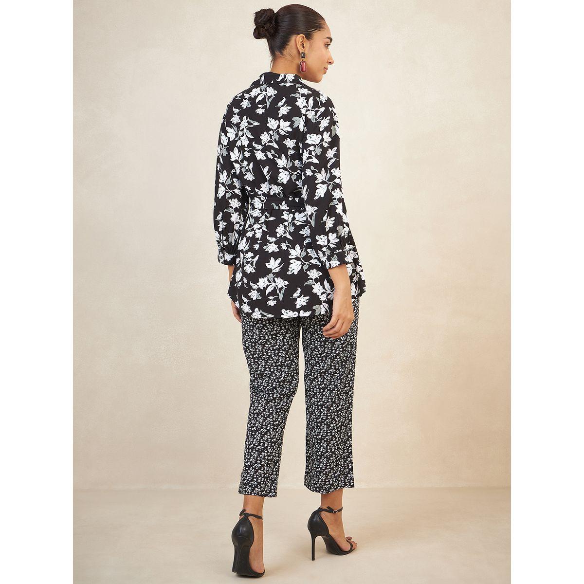 Femmella X Styli  Floral Print Longline Shirt with Tie Up & Pants Co-Ords-women-clothing-coordsets-image-4