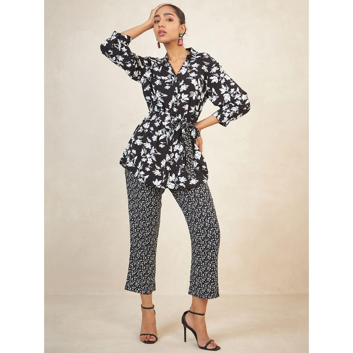 Femmella X Styli  Floral Print Longline Shirt with Tie Up & Pants Co-Ords-women-clothing-coordsets-image-5