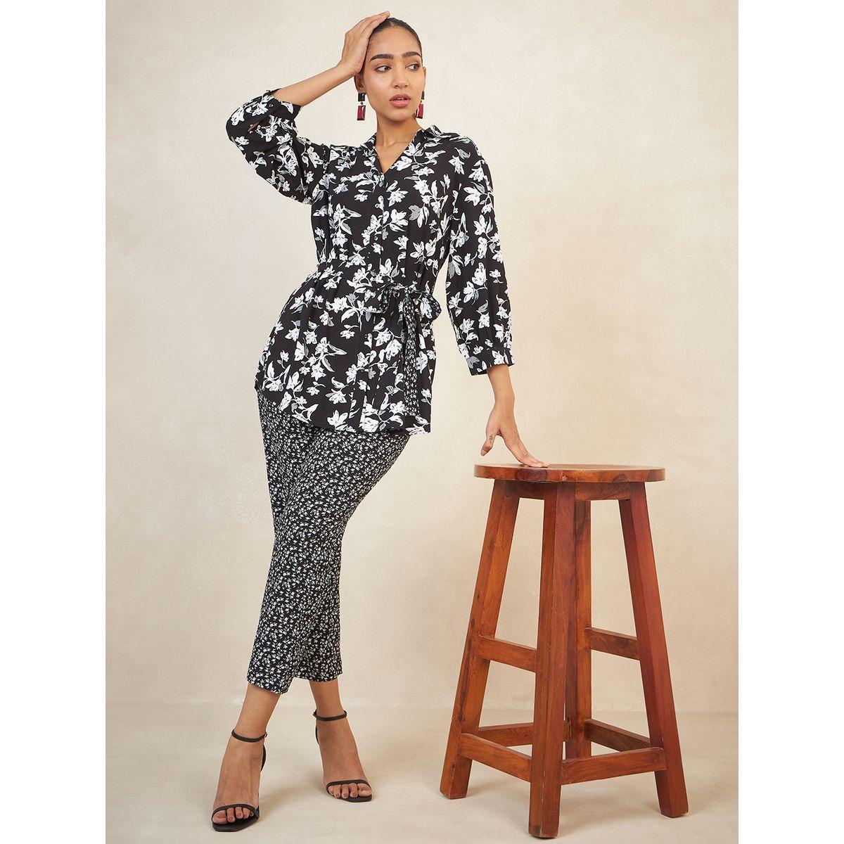 Femmella X Styli  Floral Print Longline Shirt with Tie Up & Pants Co-Ords-women-clothing-coordsets-image-6